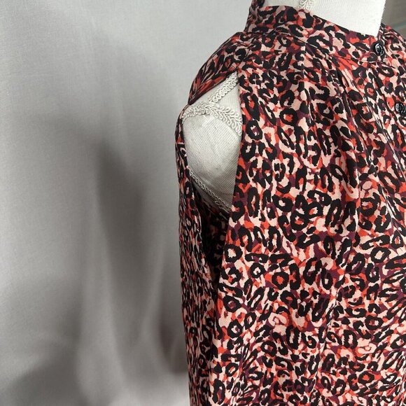 Karen Millen Womens Top 2 Red Leopard Button Blouse Cold Shoulder Bell Sleeve - Picture 13 of 13